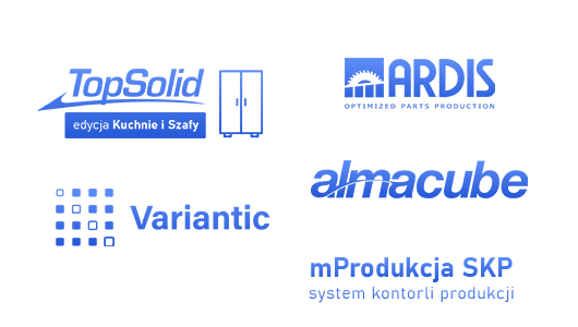 Logo - TopSolid Wood, Ardis, Variantic, Almacube, mprodukcja - system kontroli trakcji 