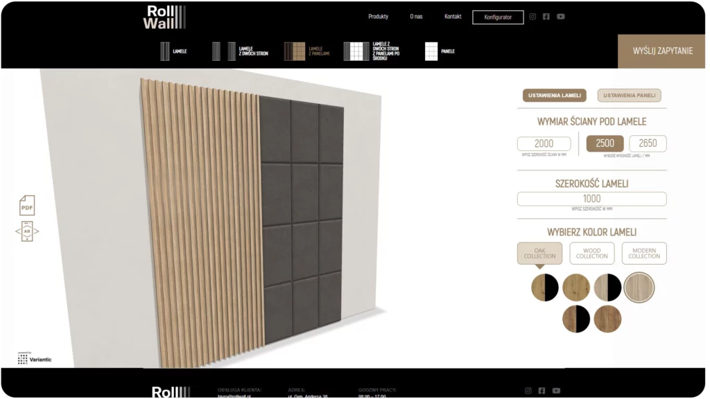 Konfigurator paneli tapicerowanych oraz konfigurator paneli lamelowych firmy RollWall